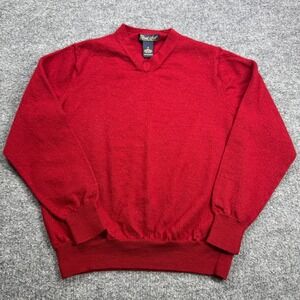 Garret Scott V Neck Sweater Mens M Red Extra Fine Merino Wool Preppy Pullover